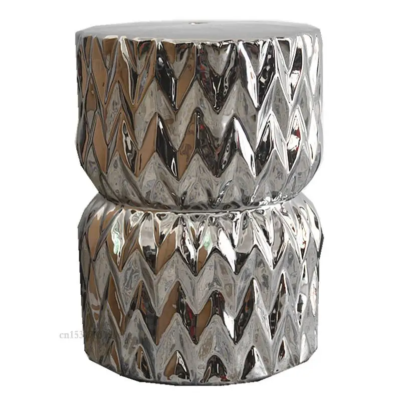 European Silver Ceramic Drum Stool Porcelain Shoe Changing Pier Zither Bedroom Footrest Round Table |