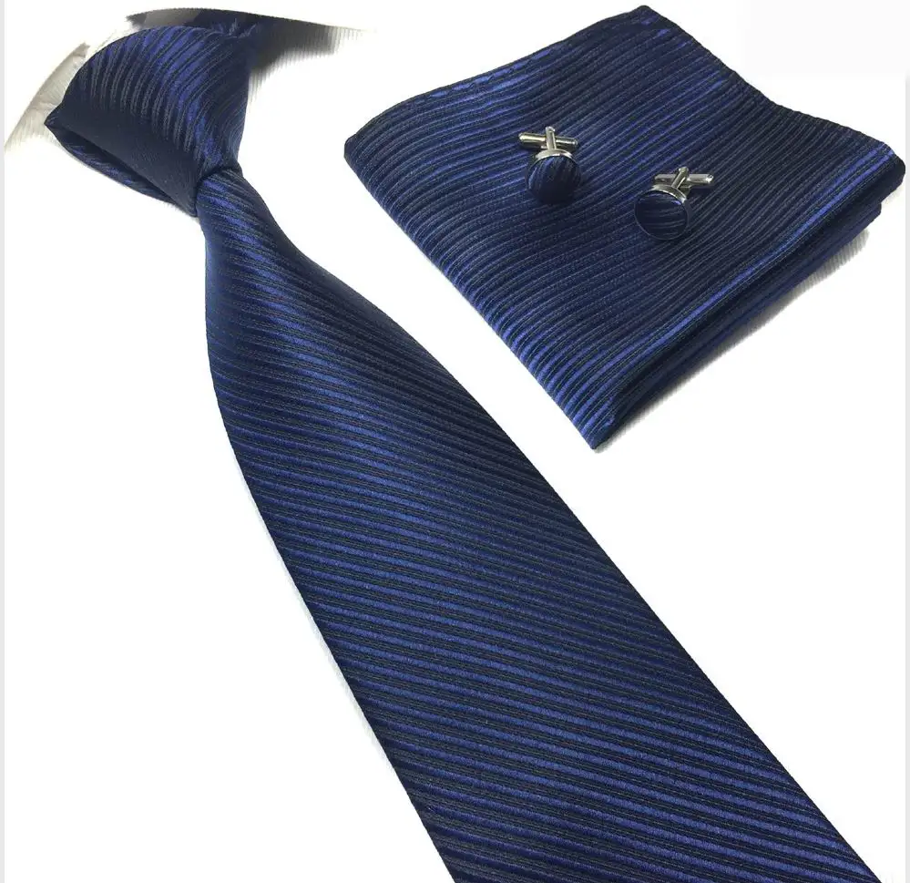 Stripe Navy Blue set SKng,, мужской галстук, Цветочный, шелк, жаккард, галстук, Gravata Corbatas, Hanky, запонки, галстук, набор для мужчин, официальный, для свадьбы - Цвет: Stripe Navy Blue set