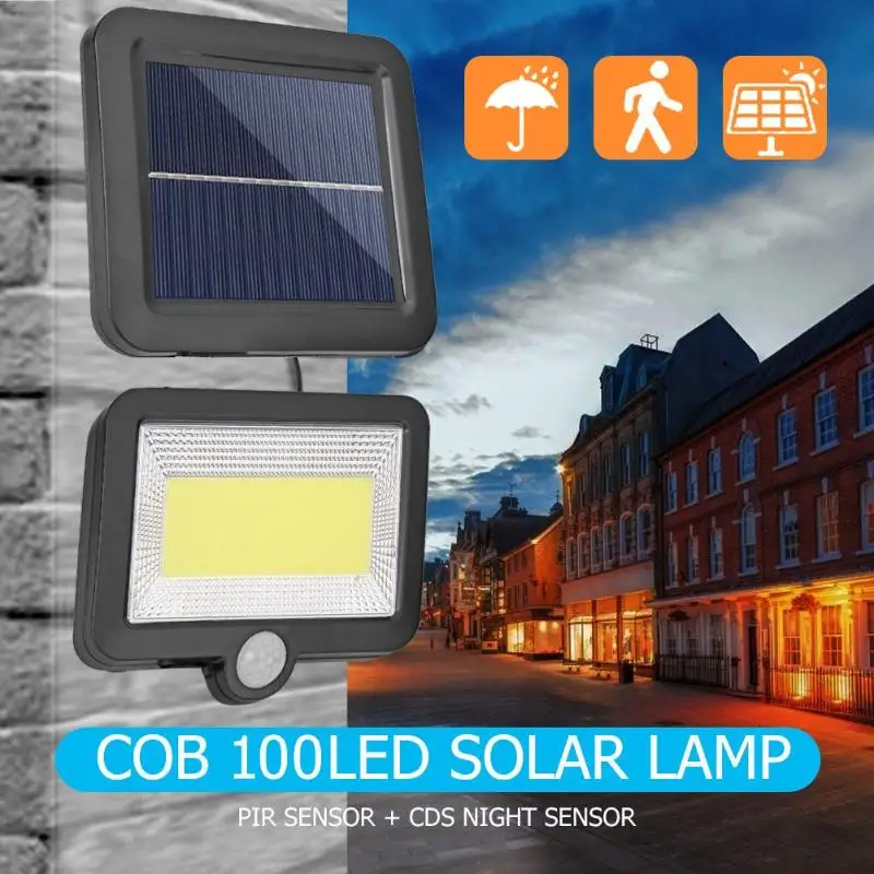 COB 100LED солнечная лампа датчик движения Водонепроницаемый Открытый Путь ночного освещения