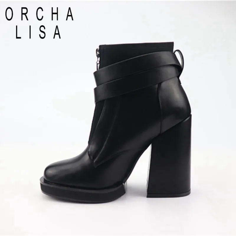 

ORCHA LISA Suede Punk Boots For Woman Black Thick high heels ankle boots Platform zipper chunky booties winter autumn shoes