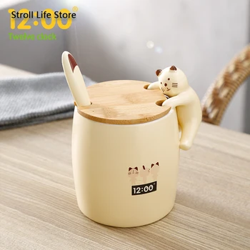 

3D Cute Mug with Cover Spoon Cartoon Creative Ceramic Coffee Cup Milk Student Water Cup Tazas Girl's Heart Birthday Gift CM042