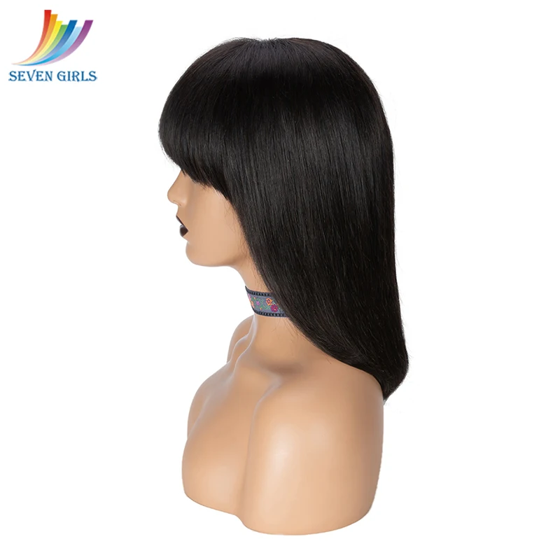 Бесклеевой короткий боб парик с челкой натуральный цвет прямые полностью кружевные человеческие волосы парик перуанские девственные волосы парик