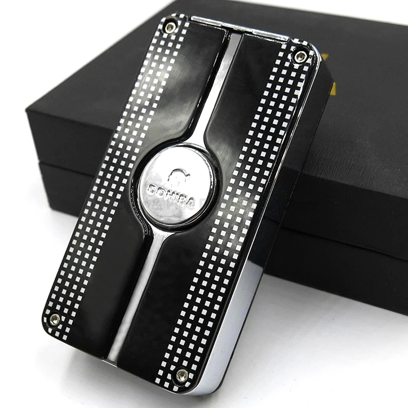 COHIBA металлический тройной синий струи пламени фонарь сигарета легче, чем газ-бутан зажигалка многоразовый защищенный от ветра для курения инструмент