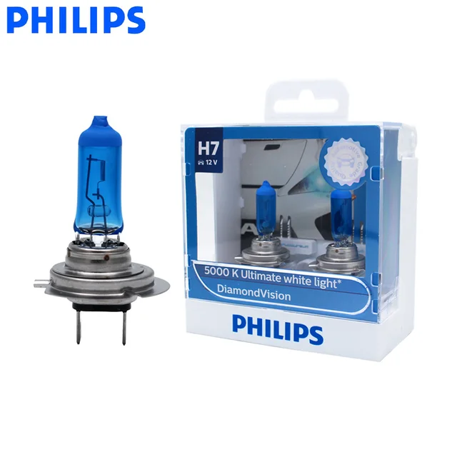 Philips-Bombilla halógena para coche, lámpara incandescente de 12V y 55W con 5000K de luz blanca para automóviles, serie 12972DVS2, modelo H7