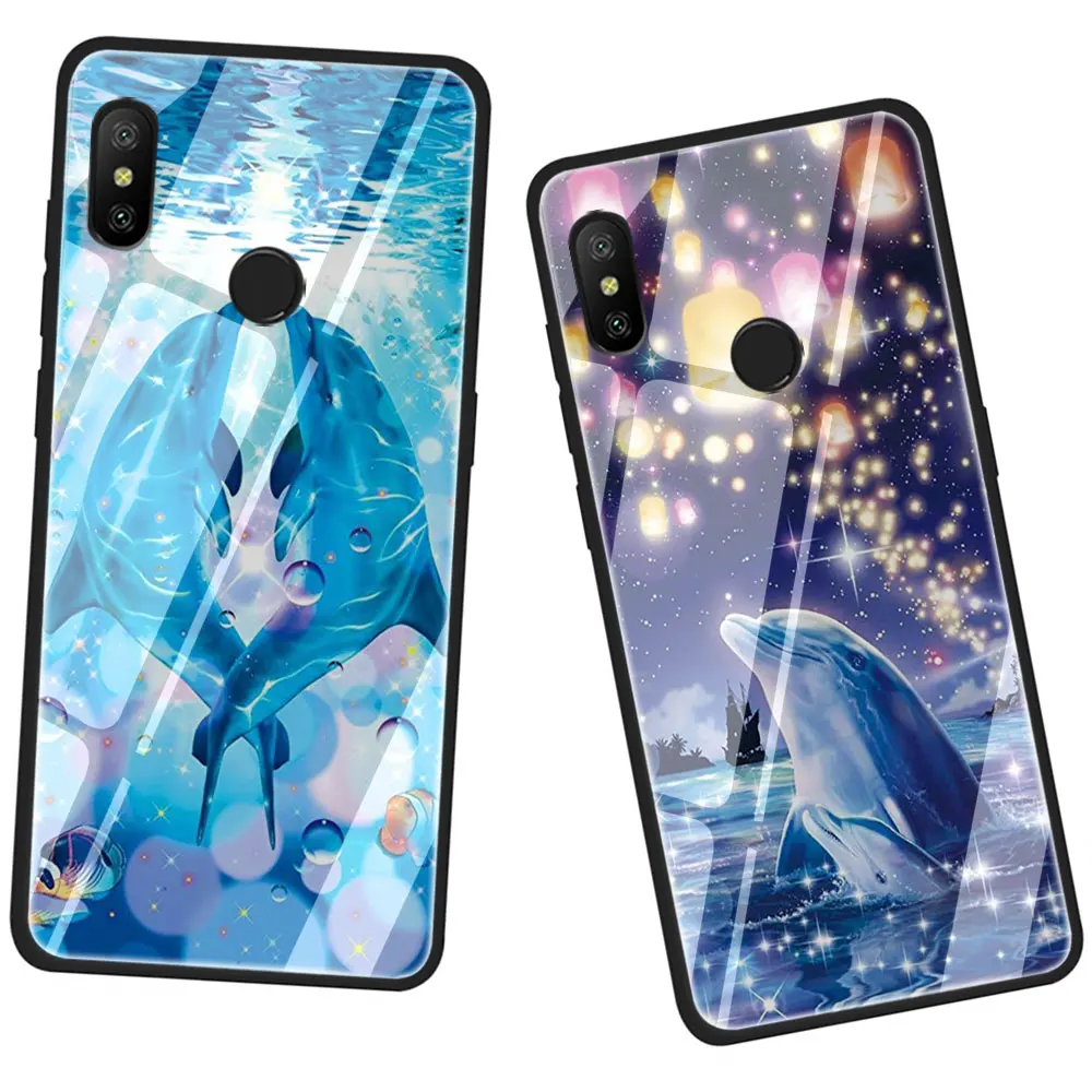 Чехол из закаленного стекла Dolphin Dance Jumping для Xiaomi 8 Lite A1 A2 9 Redmi Note 5 6 7 Pro 6A 4X F1