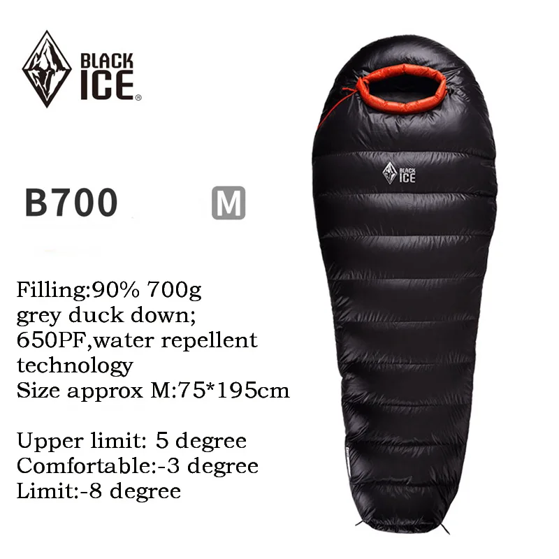 BLACKICE-25 градусов, 90% утиный пух, спальный мешок для мам, слитные одиночные спальные мешки для кемпинга, походов, зимних холодов B700 B1000 B1500 - Цвет: B700 M black