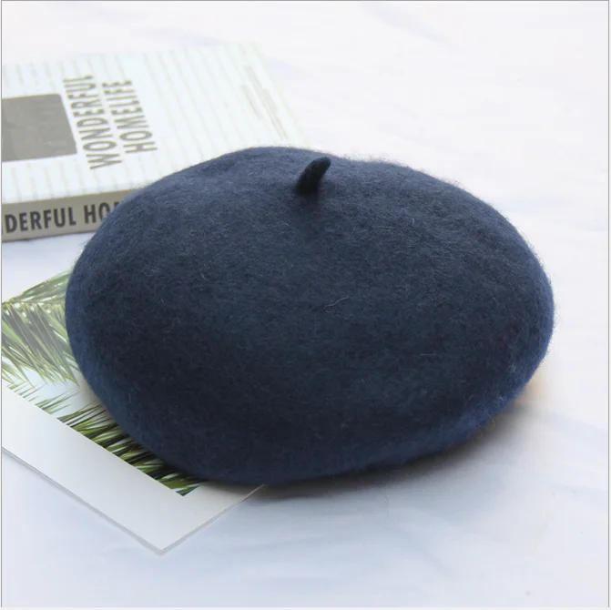 Women wool hat autumn winter thick beret lady autumn winter British painter cap version of the pure color of the bud cap - Цвет: Коричневый