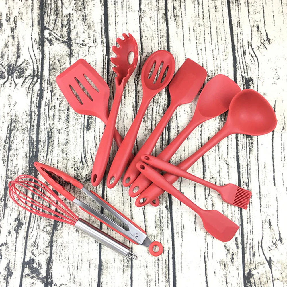 10pcs Cooking Silicone Non-toxic Tools Home Food-grade Kitchenware Set Heat Resistant Non Stick Simple Spoon Easy Clean Cookware