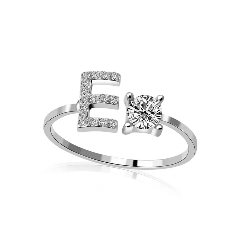 Новые 26 букв открытые, кольца на палец для женщин ювелирные изделия Серебряное кольцо Femaler регулируемое кольцо для мужчин Золотое Винтажное кольцо BFF Femme обручальное кольцо - Цвет основного камня: silver E