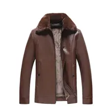 Коричневая куртка из искусственной кожи, мужская зимняя куртка из искусственной кожи, повседневная куртка с воротником из искусственного меха, толстая пушистая одежда для пожилых людей, 3xl 4xl