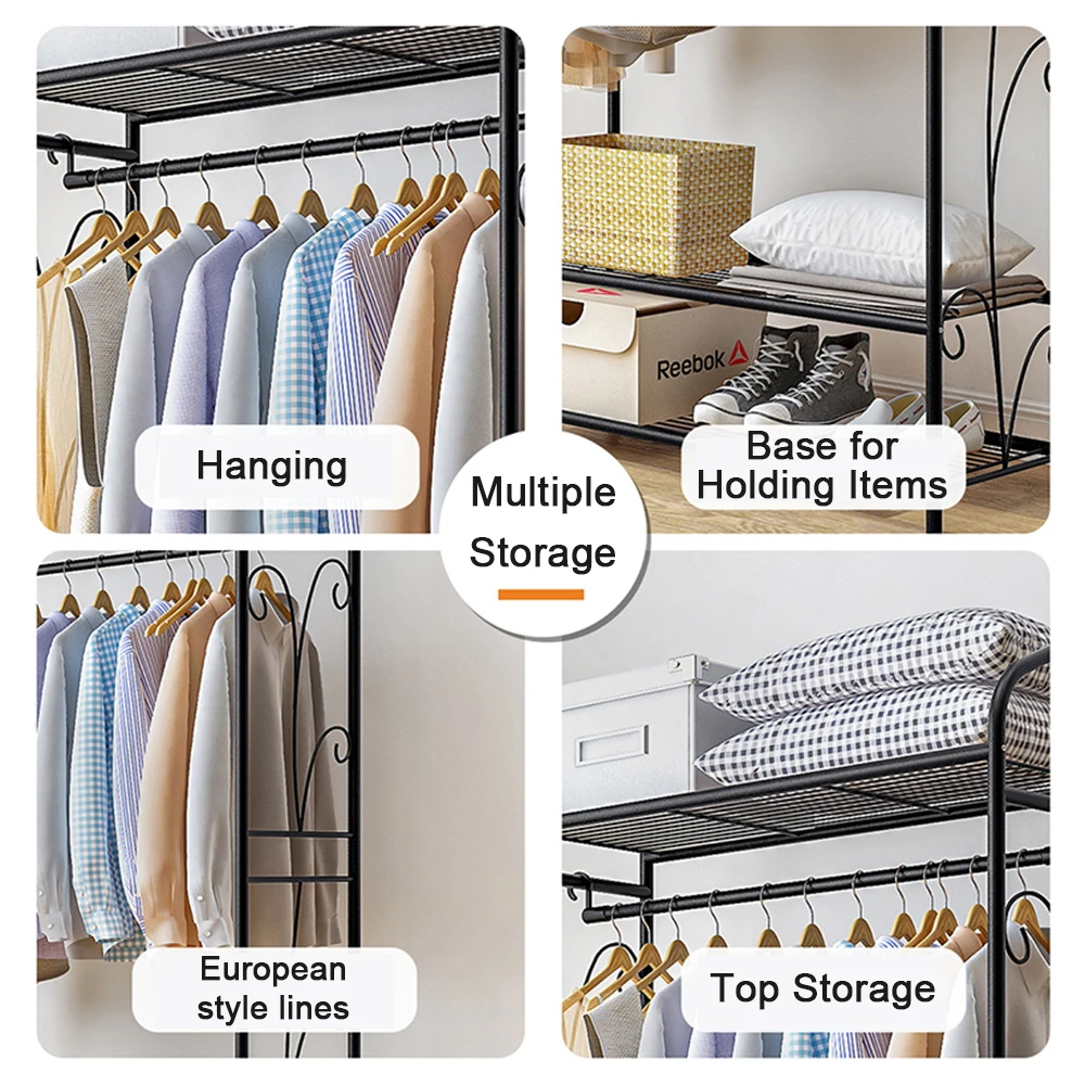 Bingopaw Black Metal Clothes Rack Stand Heavy Duty Garment Rail with 2 Storage Shelves for Shoes & Closet Organization — view 4