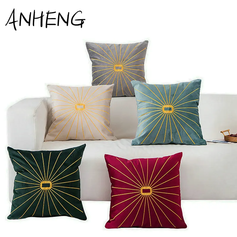 

Luxury Pillowcase Embroidered Gold Pillow For Living Room Sofa Velvet Cushion Cover Nordic Home Decor Blue Green Kussenhoes