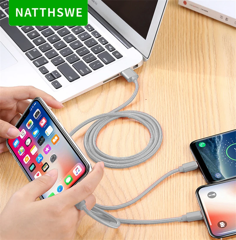 NATTHSWE 3 в 1 кабель для передачи данных Micro usb type C быстрой зарядки iPhone X 8 7 6 iPad samsung Android