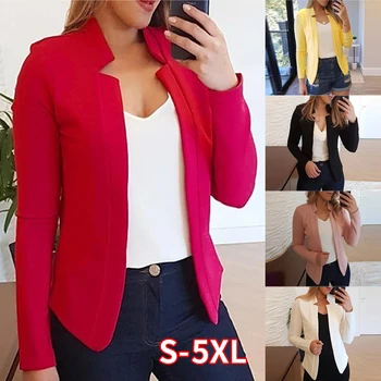 

Plus Size Women Blazers Long Sleeve Irregular Collar Solid Blazer Open Front Slim Short Work Office Blazers