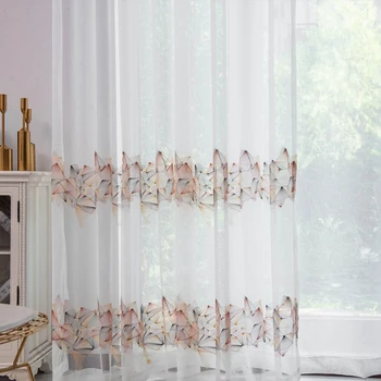 

Nordic Style White Tulle Curtain for Living room Modern Geometric Design Embroidery Voile on Window Screen Panel Rideau AD300D3