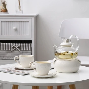 

New Afternoon Flower Tea Set High-Quality Heatable Glass Teapot Kettle With 2Person Tea Cups and Saucers Set Luxury Wedding Gift