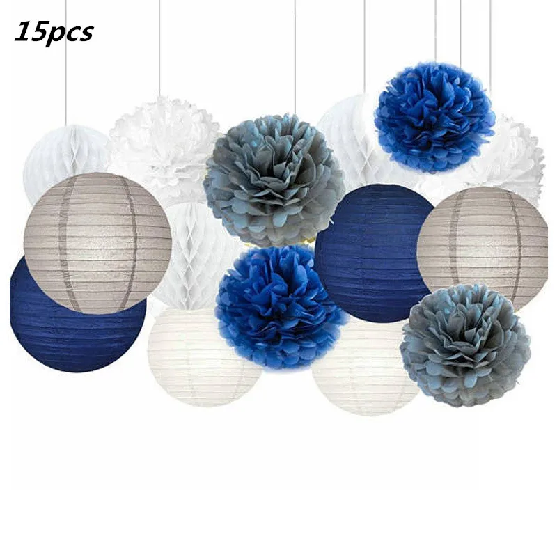 15pcs set 16 шт./компл. бумажные Цветочные помпоны бумажные соты шары бумажный подвесной фонарь Декор День рождения Свадьба День рождения украшение дома - Цвет: 15pcs set