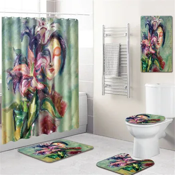

Happy Tree Polyester Red Peony Shower Curtain Thicken Fabric Bathroom Curtain Flower Waterproof Bath Curtain