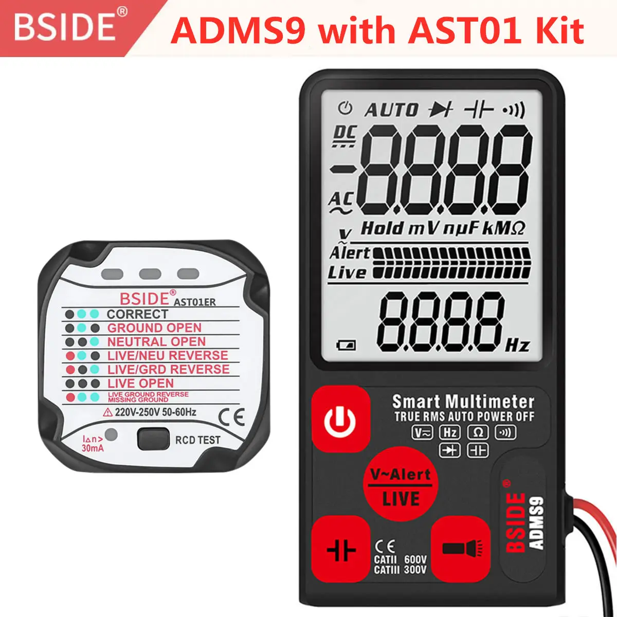 ADMS9 with AST01 BSIDE ADMS9 Цифровой мультиметр 3,5» ЖК-дисплей 3 он-лайн Дисплей 9999 отсчетов TRMS Авто Диапазон Напряжение постоянной ёмкости, универсальный конденсатор сопротивления диода - Color: ADMS9 with AST01