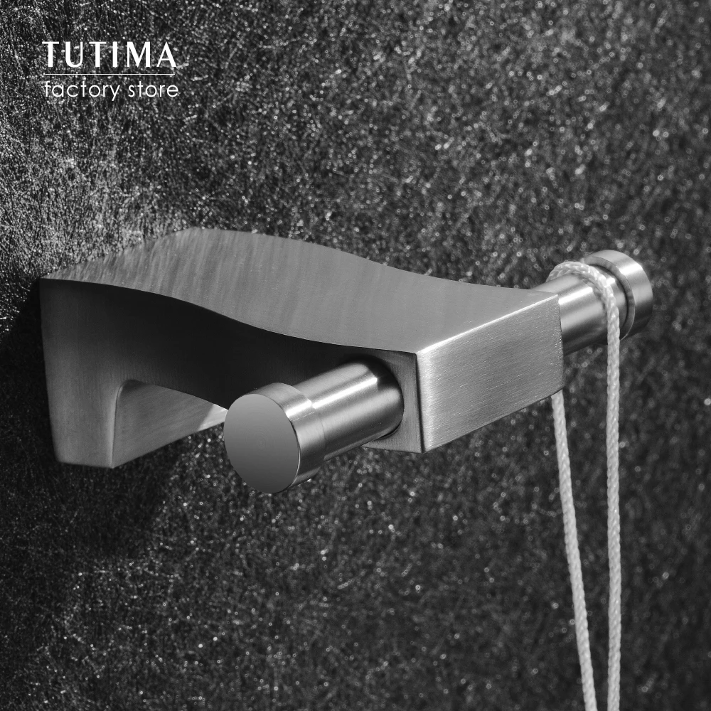 Tutima Double Robe Hooks Brushed Stainless Steel Bathroom Hardware Wall Hook Hat Clothes Towel Hanger |