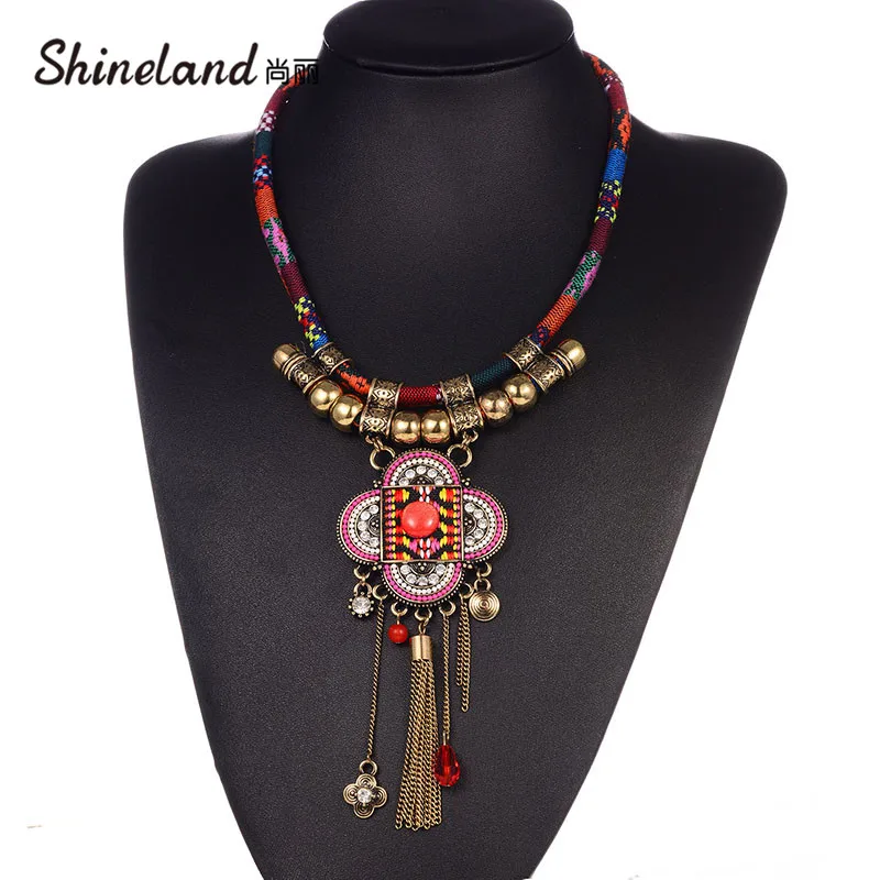 

Shineland Female Vintage Choker Pendants&Necklaces Big Boho Ethnic Bohemian Jewelry Statement Tribal Tassel Flower Bijoux Gift