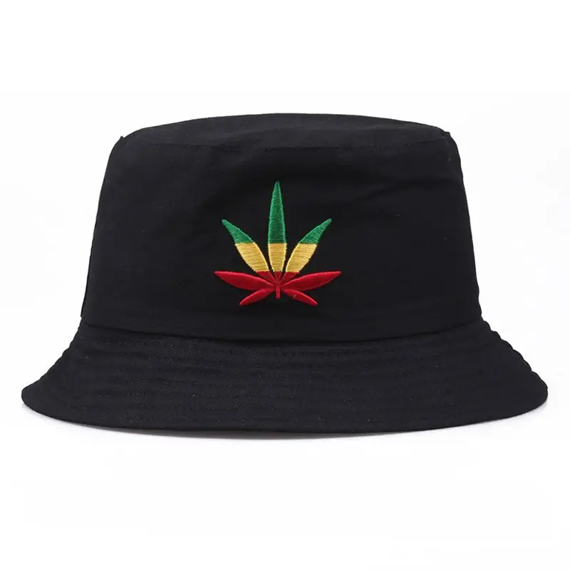 Bucket Hat Maple Leaf Embroidered Packable Foldable Sunshade Cotton Cap Outdoor Beach sun fashion panama Fishing Fisherman Hat