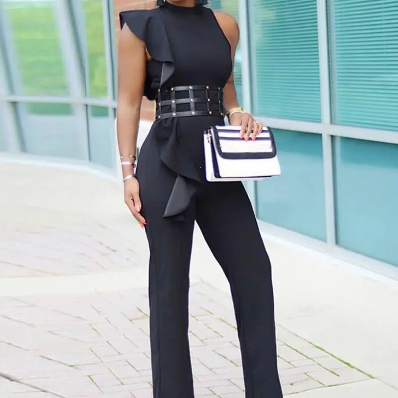 Модные черные комбинезоны, сексуальные женские облегающие комбинезоны, комбинезоны с круглым вырезом, Длинные Комбинезоны