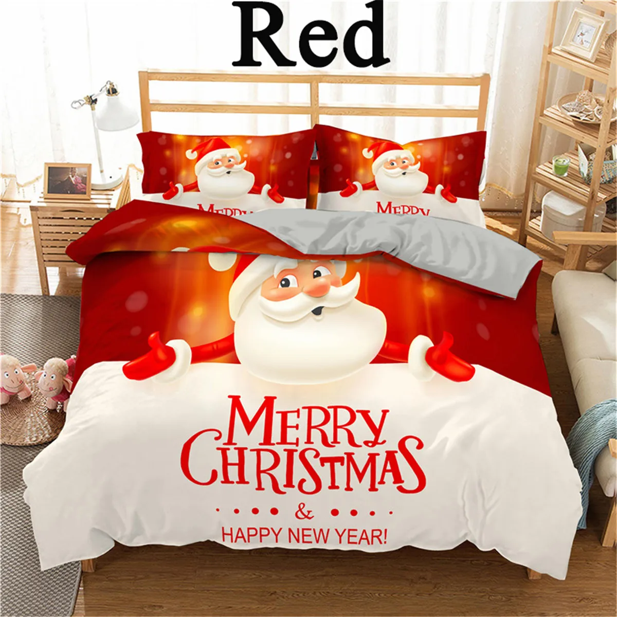 ZEIMON 2/3 шт наборы постельных принадлежностей стеганое одеяло, пододеяльник Санта Клаус печатных постельное белье, способный преодолевать Броды для взрослых детей Веселый Рождественский Подарочный декоративный - Цвет: SXJ0618-3