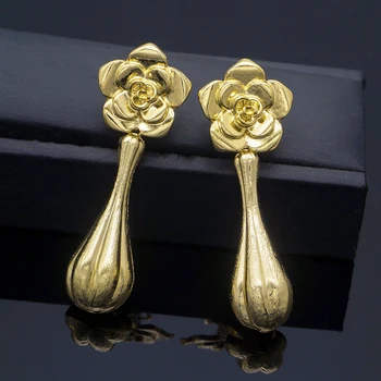 

dubai african rose Drop Earrings for women Gold Silver Color long R Dangle Earrings for Wedding Party Jewelry
