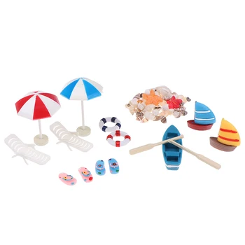 

13Pcs/Set 1/12 Dollhouse Miniature Beach Deck Chair Umbrella Boat Shell Kits Decoration Kids Pretend Play Toy