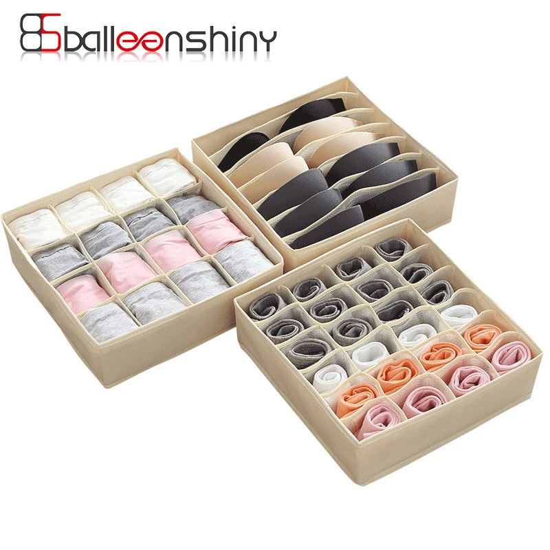 

BalleenShiny Washable Underwear Storage Box Foldable Bras Socks Organizer Drawer Organizer Multi-function Home Storage Organizer