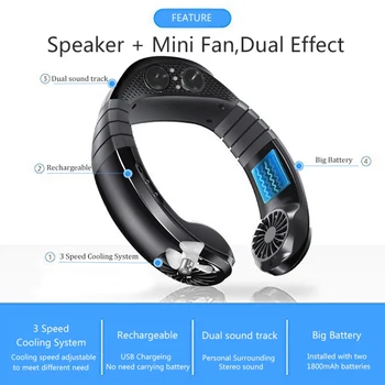 

Neck Fan Hands Free Mini USB Charging Bluetooth Player Portable Sport Fan Neck Hanging Music Sound Air Cooler Fan 1