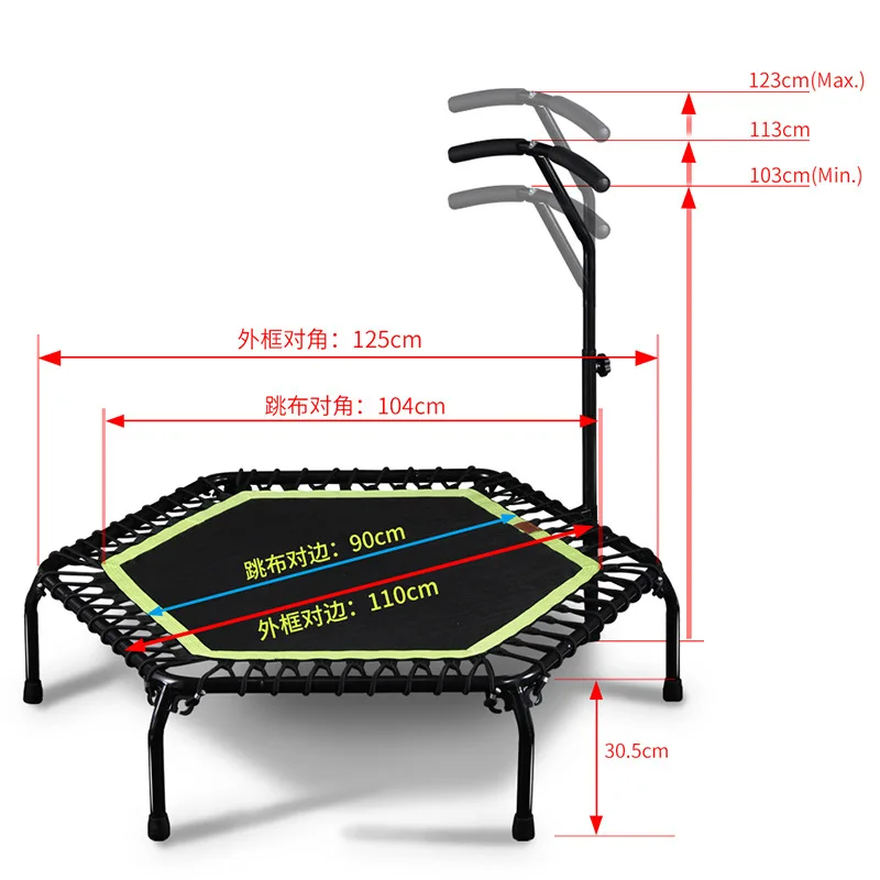 45 Inch Foldable Fitness Trampoline With Handle For Adults Kids Indoor Outdoor Silent Jumping Bed Aerobic Exercise Load 300kg