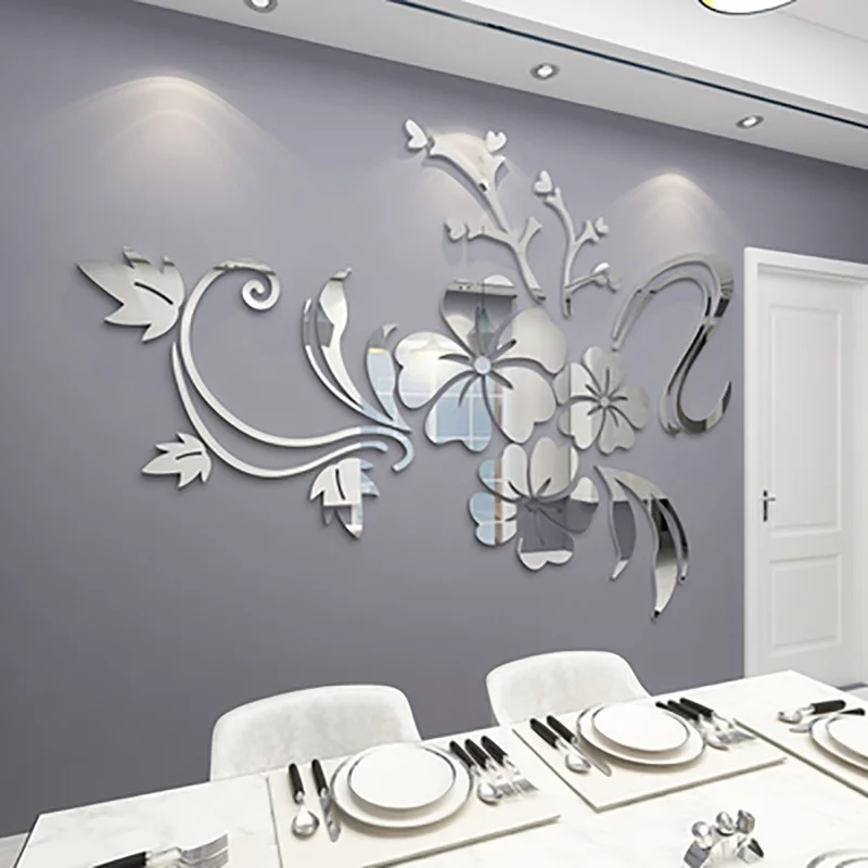 1 Set of Exquisite Flower 3D Mirror Wall Stickers Detachable Decals Art Muralist with Bedroom TV Acrylic Background Decoration | Дом и сад