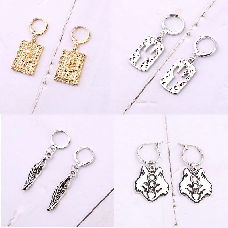 

Dayoff Vintage Feather Leaf Rose Flower Plant Small Hoop Earrings Women Men Animal Fox Pendant Circle Eearings Gril Jewelry E596