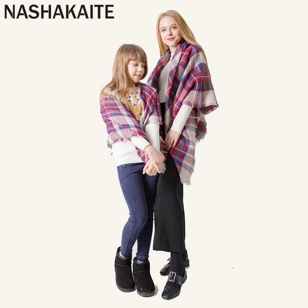 NASHAKAITE Mommy and me, подходящий шарф для мамы и дочки, клетчатая шаль, кашемировый шарф для женщин, мужчин, девочек, мальчиков, зимний шарф