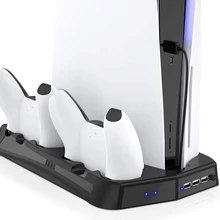 

New For PS5 Vertical Cooling Fan Stand Digital Edition with 14 Game Slot 3 Hub Port Dual Controller Charging Station Charger