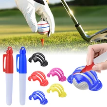 

1 Set Golfbal Triple Track 3 Lijn Marker Chrome Stencil + 2 Stuks Marker Pen Putting Positionering Aids golf Outdoor Sport Tool