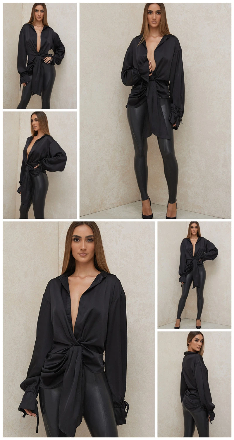 Fantoye Preto Sexy Pescoço Pétala Manga Blusas Mulher Moda 2022 Elegante Bandagem Irregular Solto Camisas Casuais Tamanho Grande v 5 blusas mulher moda 2022 elegante bandagem irregular