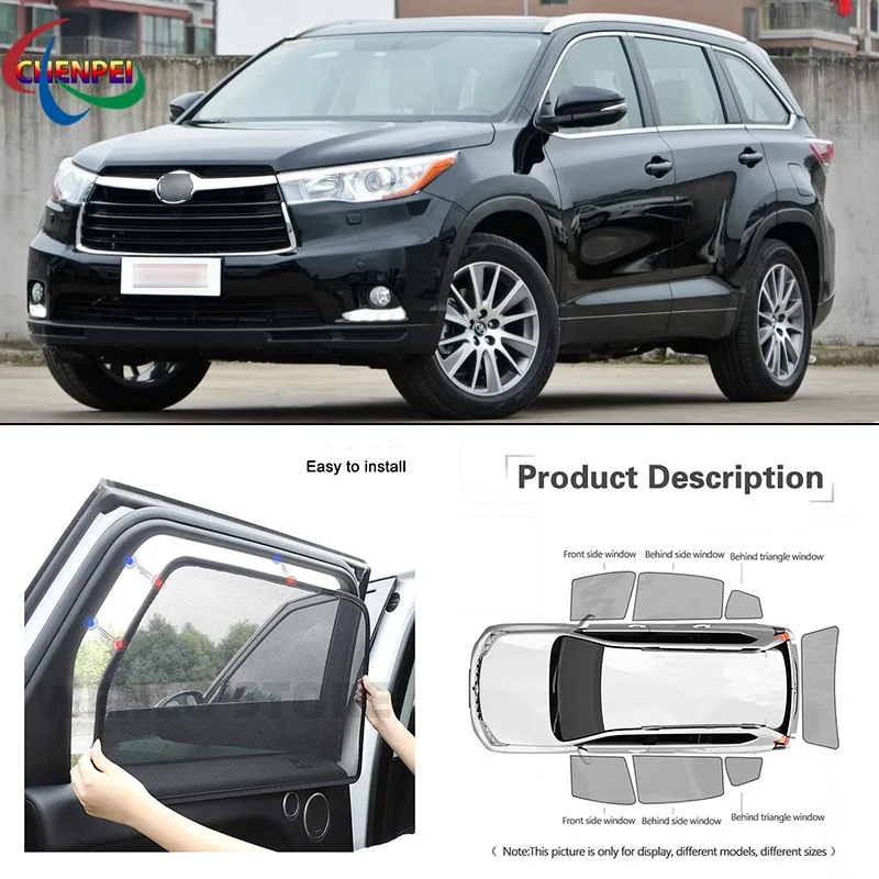 

For Toyota Highlander 2008-2014 Car Full Side Windows Magnetic Sun Shade UV Protection Ray Blocking Mesh Visor Car Accessories