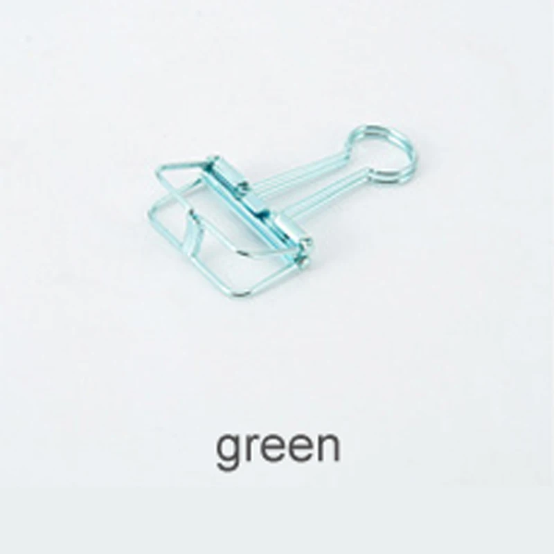 green Выдолбленный дизайн, цветной металлический зажим, пружинный зажим, офисные школьные принадлежности, скрепки, зажимы для заметок, переплет, принадлежности - Цвет: green
