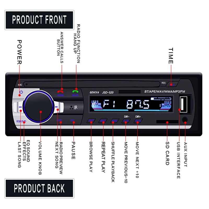 Retractable Car Radio 12V Bluetooth V2.0 FM AUX Input Receivers Car Audio SD USB MP3 MMC WMA 1 din car radio with GPS and Screen