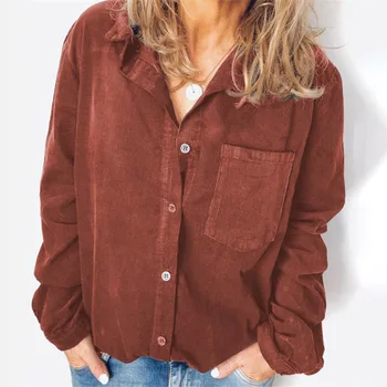 

Corduroy Women's Blouse Turn Down Collar Long Sleeve Female Shirt Spring Autumn Single Breasted Solid Casual Ladies Blouses