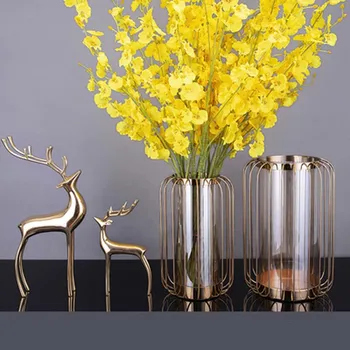 

Modern light luxury metal glass Lantern vase decoration home style living room dining table entrance TV cabinet decoration
