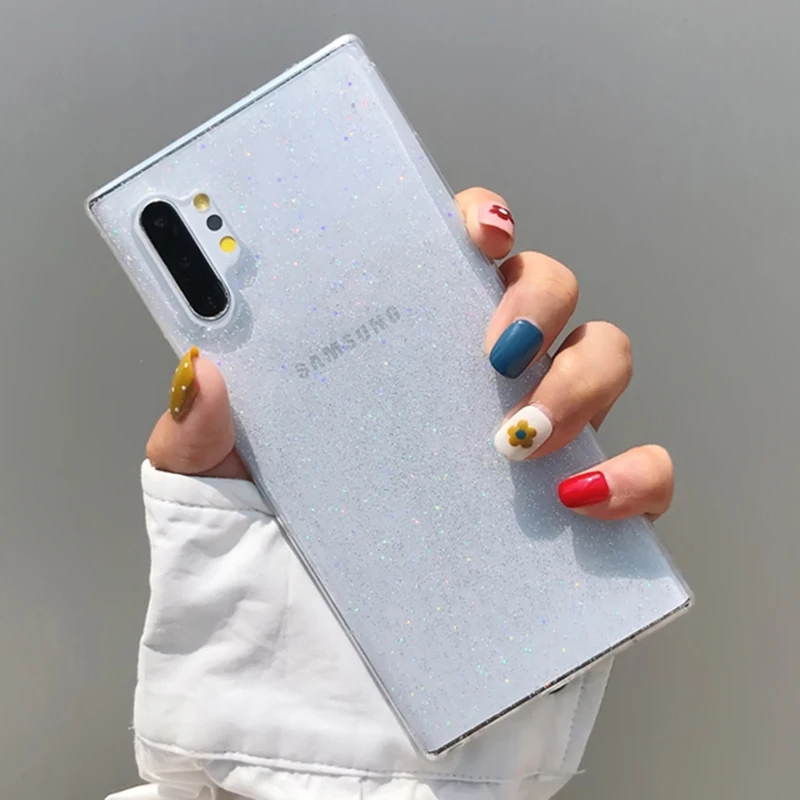 Для samsung Note 10 plus 8 9 шикарные блестящие порошки Прозрачный чехол для samsung Galaxy S10 Plus S8 S9 цветной мягкий градиентный чехол - Цвет: Прозрачный
