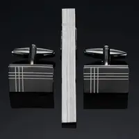 a set High quality brass enamel necktie clip cufflink suit men's business dress accessories French shirt cufflink  tie clip set 3