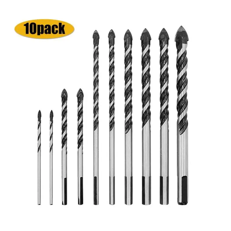 

10pcs Twist Drill Bit Multi-function Hole Saw Drill High Speed Steel Woodworking Punch Accessories for Marble Tile Glass