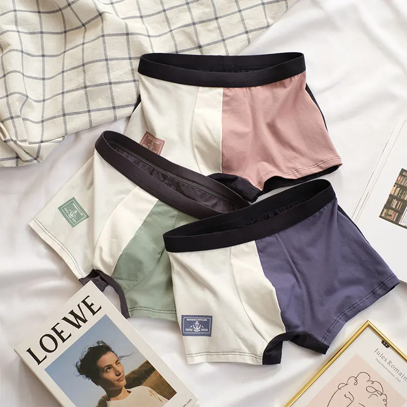 

3 Pieces Men Boxer Shorts Mid Waist Men Underwear Boxer Cotton Breathable Soft Mens Panties Splicing Bicolor Underpants 2020 New