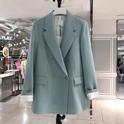 2021 nova moda feminina outono profundo decote em v jaqueta dupla breasted notch jacket feminino escritório workwear solto jaqueta