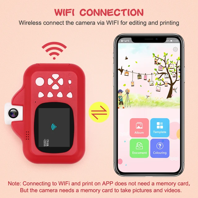 Kids Camera WIFI Instant Print Camera Thermal Printer Wireless WIFI Phone Printer 32GB Card 1080P HD Children Digital Camera Toy 2